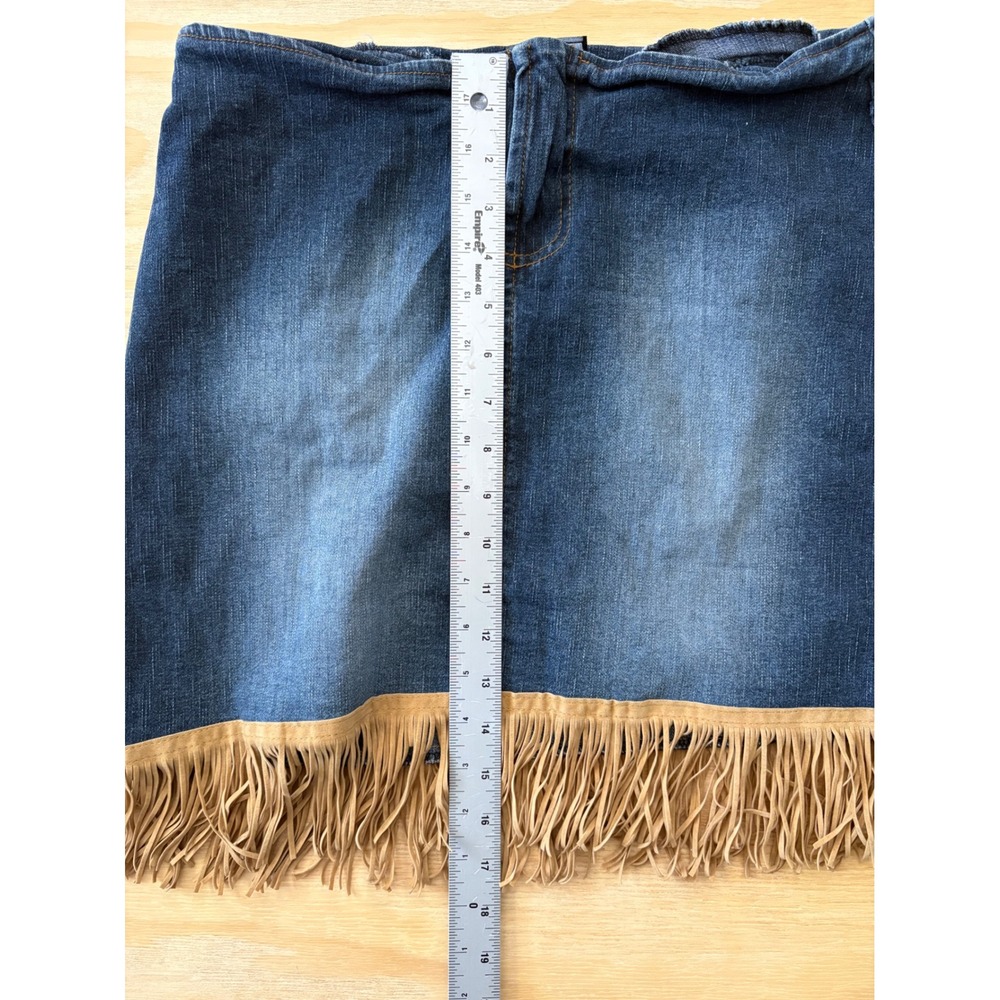 Y2K Vintage Connection Denim Fringe Maxi Skirt Western Faux Suede Trim Size L #5 - Picture 5 of 5